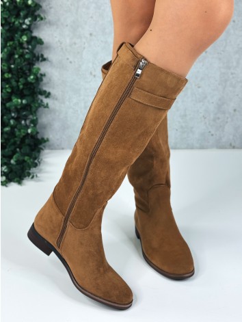 Dámske hnedé semišové čižmy pod kolena