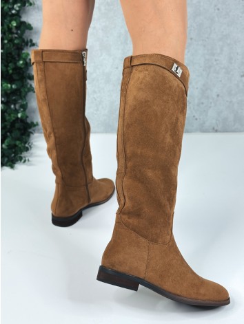 Dámske hnedé semišové čižmy pod kolena
