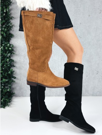 Dámske hnedé semišové čižmy pod kolena