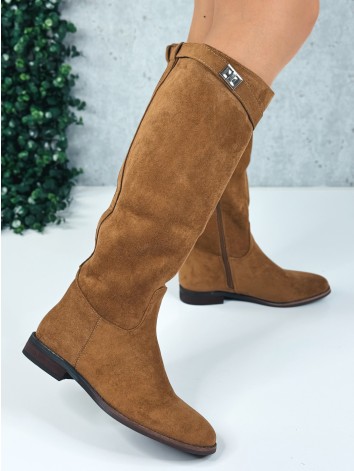 Dámske hnedé semišové čižmy pod kolena