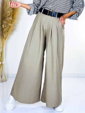 Dámske hnedé široké nohavice s opaskom