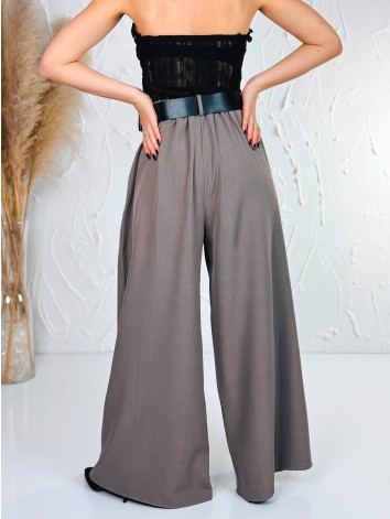 Dámske hnedé široké nohavice s opaskom