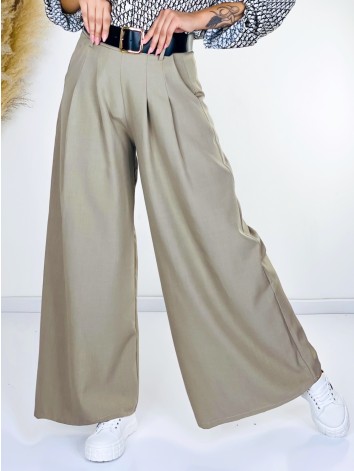 Dámske hnedé široké nohavice s opaskom