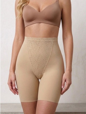 Dámske hnedé sťahovacie prádlo s čipkou a vysokým pásom