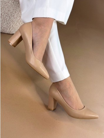 Dámske khaki matné lodičky na hrubom opätku