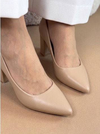 Dámske khaki matné lodičky na hrubom opätku