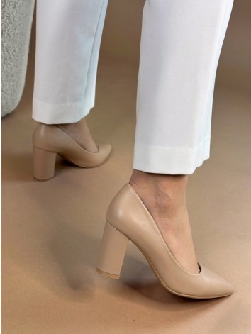 Dámske khaki matné lodičky na hrubom opätku