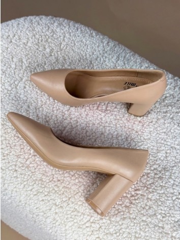 Dámske khaki matné lodičky na hrubom opätku