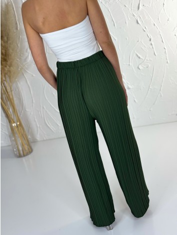Dámske khaki plisované nohavice s vysokým pásom Korfu