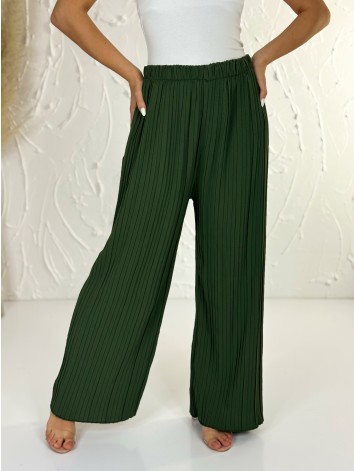 Dámske khaki plisované nohavice s vysokým pásom Korfu