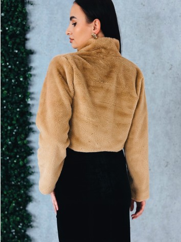 Dámske kožušinové béžové bolerko s dlhým rukávom