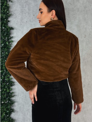 Dámske kožušinové hnedé bolerko s dlhým rukávom