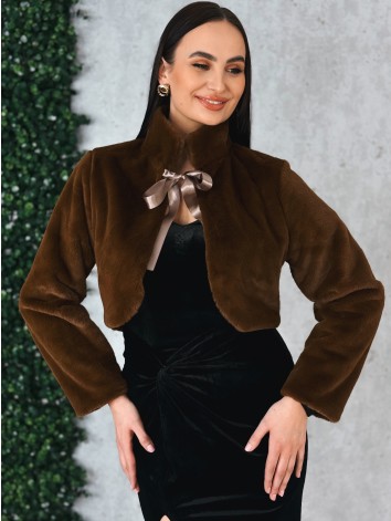 Dámske kožušinové hnedé bolerko s dlhým rukávom