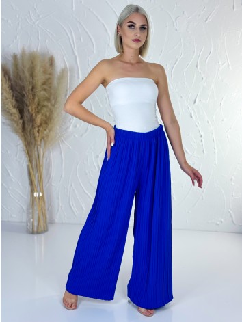 Dámske kráľovský modré plisované letné nohavice s vysokým pásom Korfu
