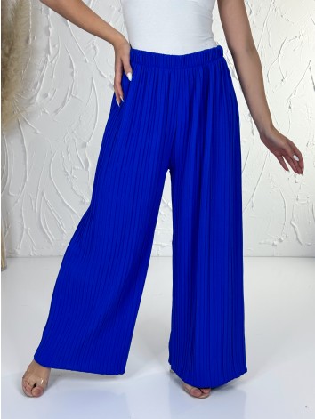 Dámske kráľovský modré plisované letné nohavice s vysokým pásom Korfu