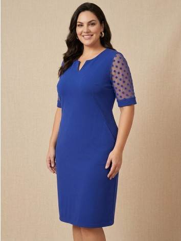 Dámske kráľovský modré spoločenské šaty s bodkovanými rukávmi pre moletky