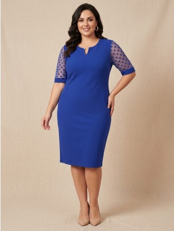 Dámske kráľovský modré spoločenské šaty s bodkovanými rukávmi pre moletky