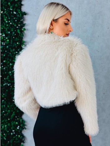 Dámske krátke béžové kožušinové bolerko Sia
