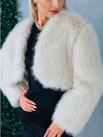 Dámske krátke béžové kožušinové bolerko Sia