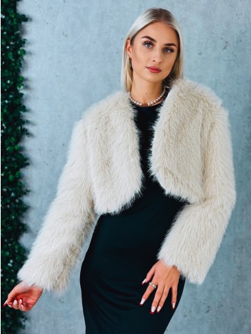 Dámske krátke béžové kožušinové bolerko Sia