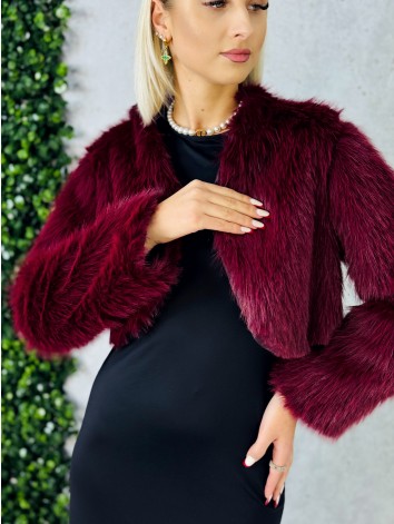 Dámske krátke bordové kožušinové bolerko Sia