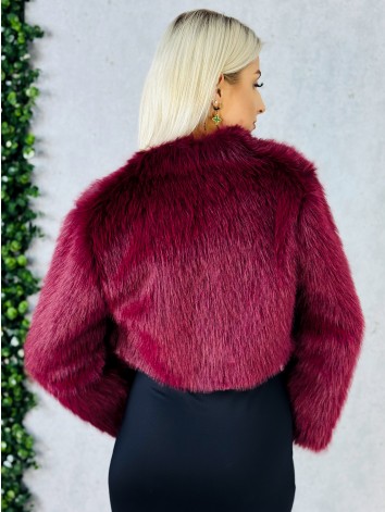 Dámske krátke bordové kožušinové bolerko Sia