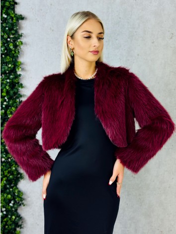 Dámske krátke bordové kožušinové bolerko Sia