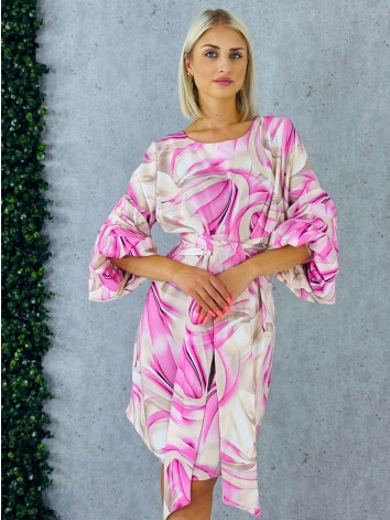 Dámske krátke elegantné ružovo-béžové šaty s previazaním Mixi aj pre moletky