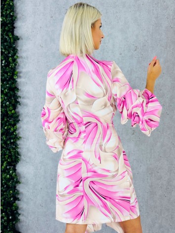 Dámske krátke elegantné ružovo-béžové šaty s previazaním Mixi aj pre moletky