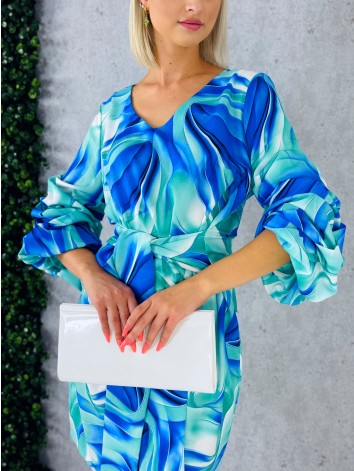 Dámske krátke elegantné tyrkysovo-modré šaty s previazaním Mixi