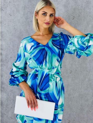 Dámske krátke elegantné tyrkysovo-modré šaty s previazaním Mixi