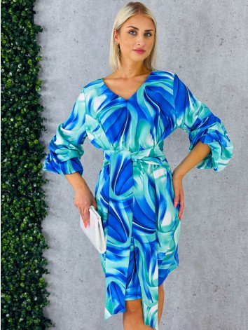 Dámske krátke elegantné tyrkysovo-modré šaty s previazaním Mixi