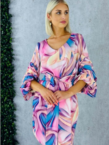 Dámske krátke elegantné tyrkysovo-ružové šaty s previazaním Mixi aj pre moletky