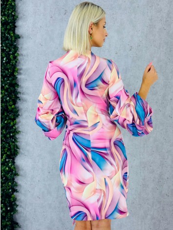 Dámske krátke elegantné tyrkysovo-ružové šaty s previazaním Mixi aj pre moletky