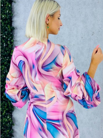 Dámske krátke elegantné tyrkysovo-ružové šaty s previazaním Mixi aj pre moletky