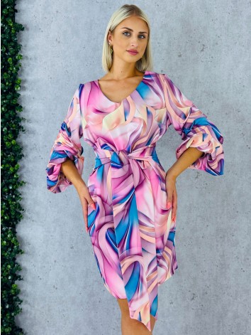 Dámske krátke elegantné tyrkysovo-ružové šaty s previazaním Mixi aj pre moletky