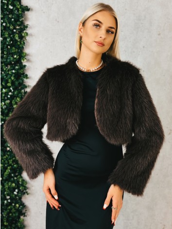 Dámske krátke hnedé kožušinové bolerko Sia