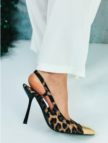 Dámske leopardie sandále so zlatou špičkou