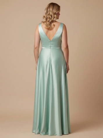 Dámske lesklé spoločenské šaty pre moletky s véčkovým výstrihom - zelené