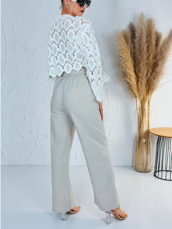 Dámske letné ľanové vzdušné nohavice - béžové