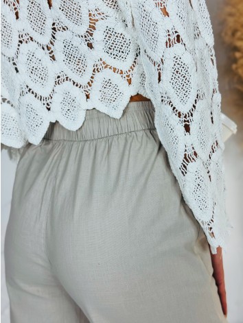 Dámske letné ľanové vzdušné nohavice - béžové