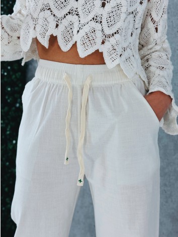 Dámske letné ľanové vzdušné nohavice - biele