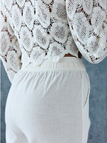 Dámske letné ľanové vzdušné nohavice - biele