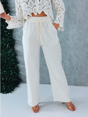 Dámske letné ľanové vzdušné nohavice - biele