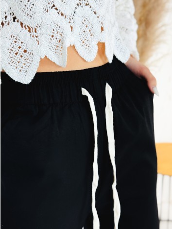 Dámske letné ľanové vzdušné nohavice - čierne