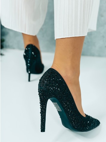 Dámske luxusné lodičky s ozdobnými kamienkami - čierne