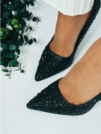 Dámske luxusné lodičky s ozdobnými kamienkami - čierne