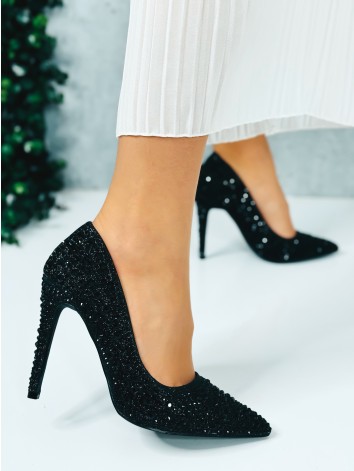 Dámske luxusné lodičky s ozdobnými kamienkami - čierne