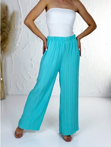 Dámske tyrkysové plisované nohavice s vysokým pásom Korfu