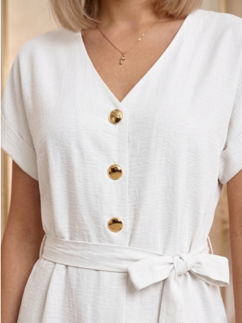 Dámske midi biele letné šaty s gombíkmi a opaskom